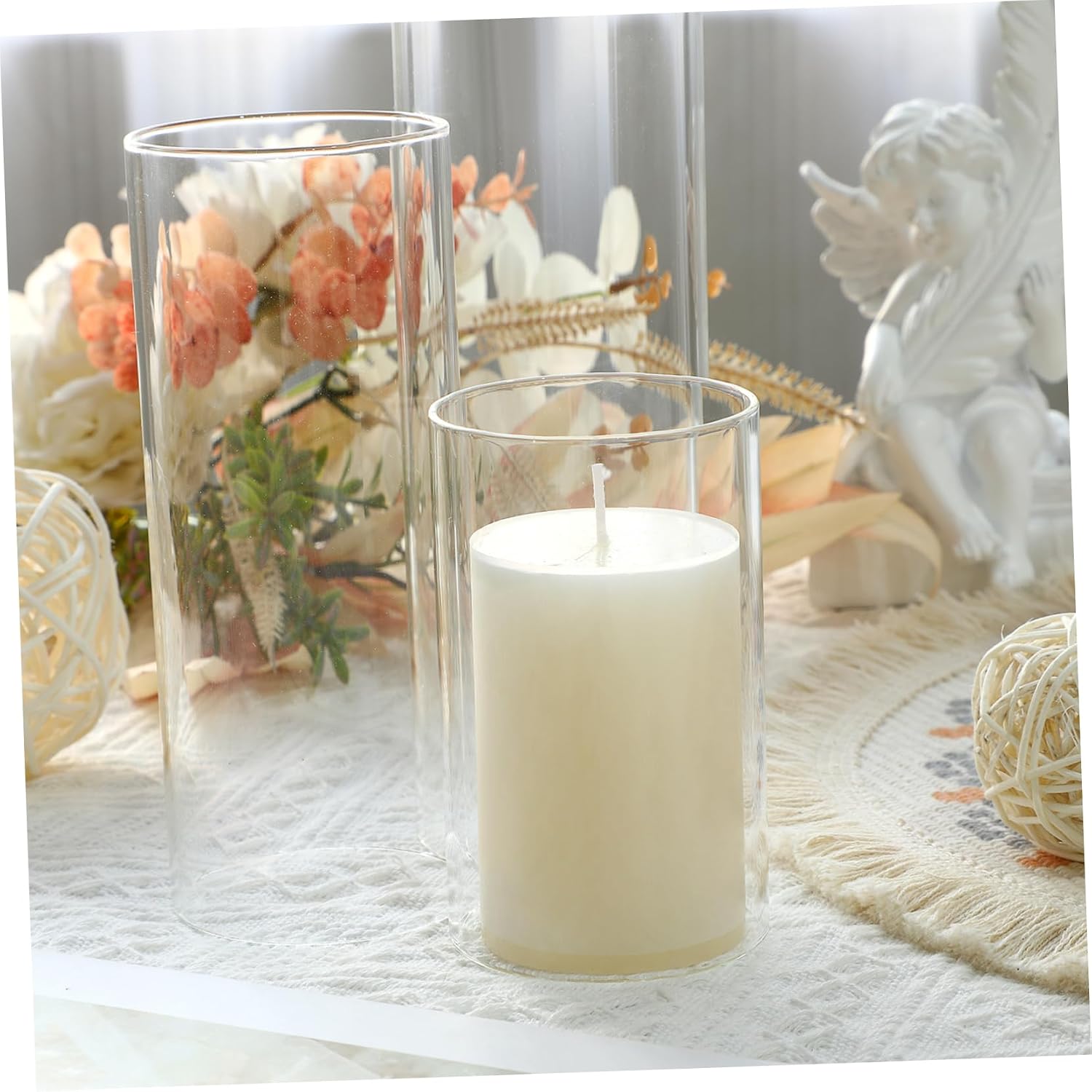 3pcs Glass Candle Lampshade Covers Candle Chimney Tube for Dining DIY Home Decorative Holders