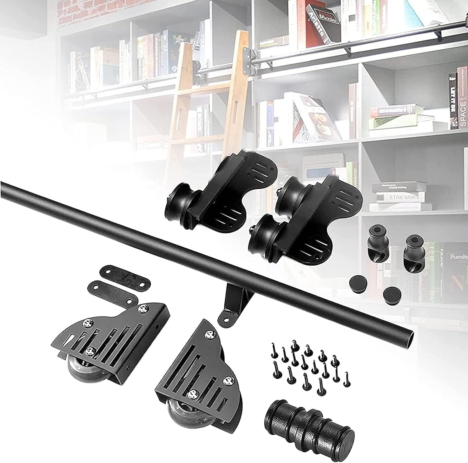 DFGHNBVC Library Rolling Ladder Hardware Library Vintage Sliding Barn Door Hardware Kit Round Step Rails/Guides,16Ft/500Cm Track Kit