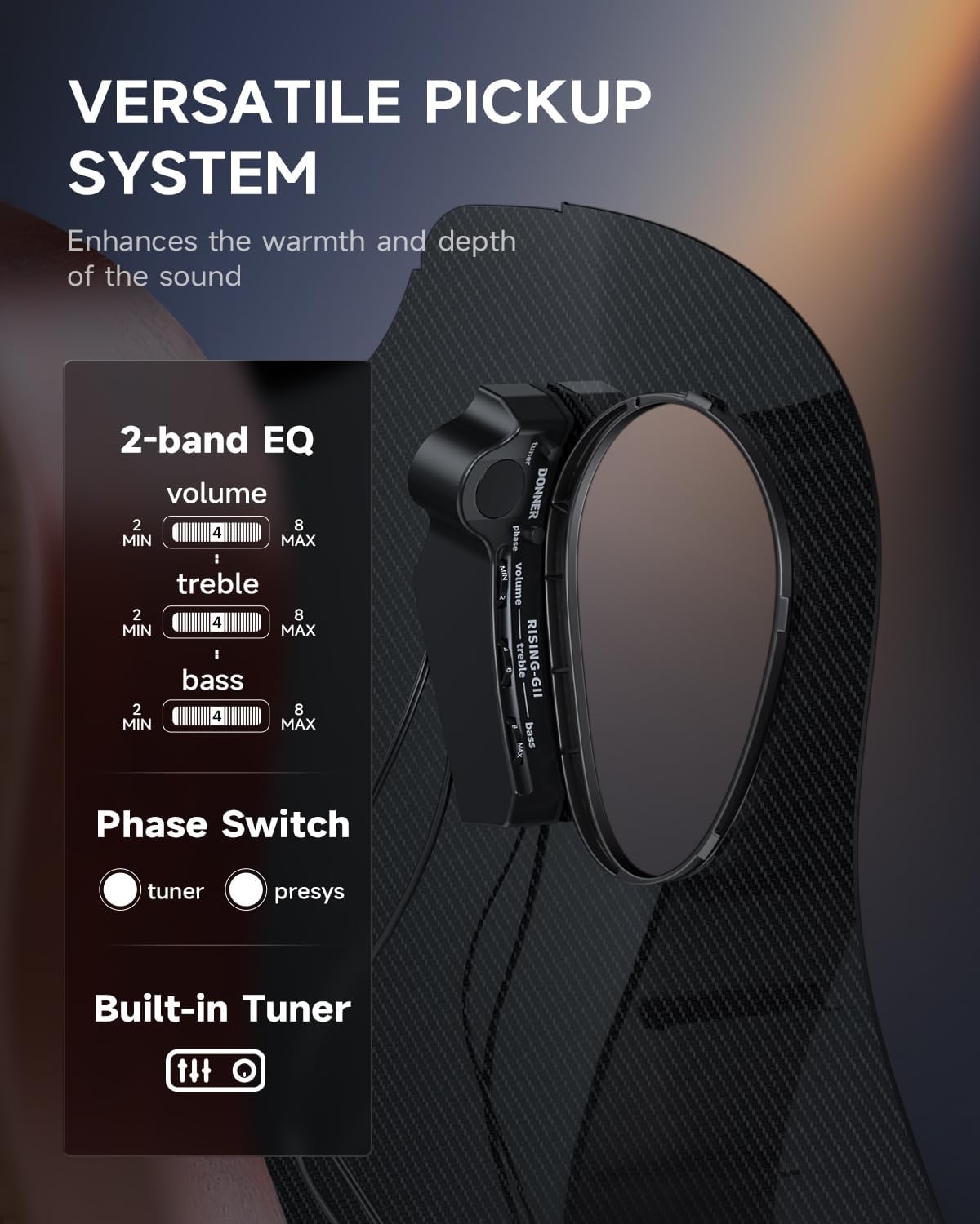 Donner Carbon Wood Acoustic Electric Guitar Bundle for Beginner Intermediate with Built-in Pickups, 38 Inch, RISING-G2 (Wine Red)