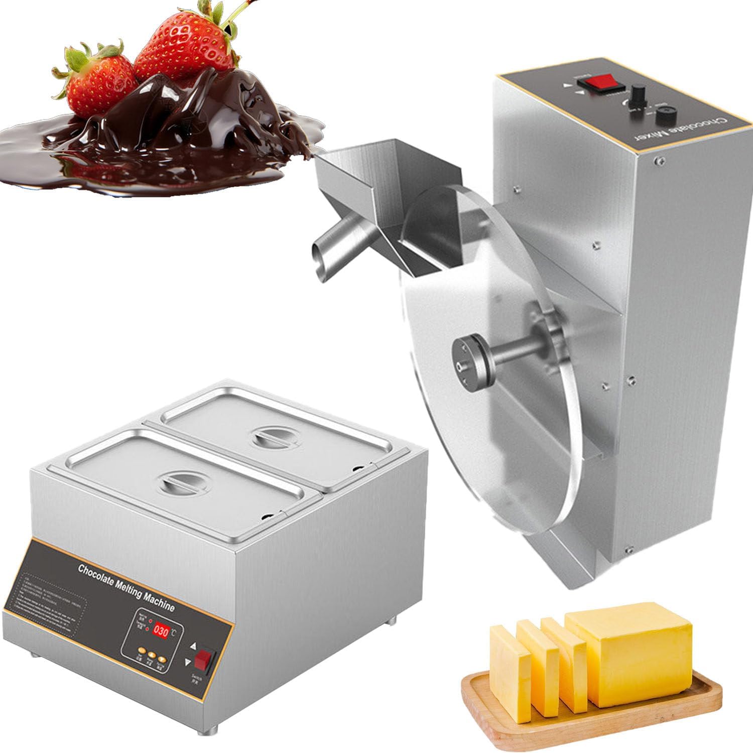 Commercial Grade Chocolate Tempering Machine, 12kg Chocolate Melting Machine with Mixing Wheel, Vibration & Even Tempering for Chocolate Bar & Fondue Production Doublebots