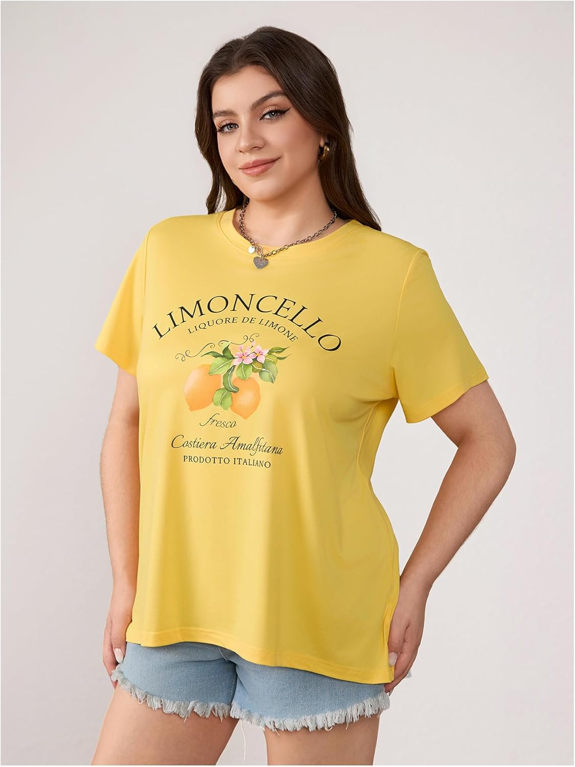 SweatyRocks Women's Plus Size Tees Letter Lemon Graphic Short Sleeve Casual Trendy T Shirt - Image 5