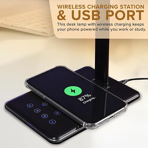 Miniatura 5 de Lámpara de escritorio LED | Cargador inalámbrico y puerto USB | 4 modos de color y 10 niveles de brillo | Lámpara de control táctil para cuidado de