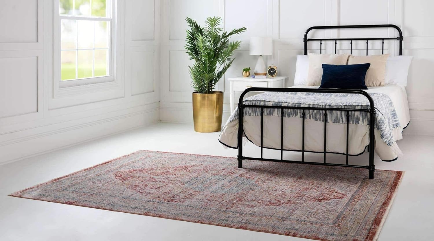Unique Loom Noble Collection Country, Traditional, Distressed, Vintage, Geometric, Border Area Rug (8' 0 x 9' 11 Rectangular, Red/Ivory)