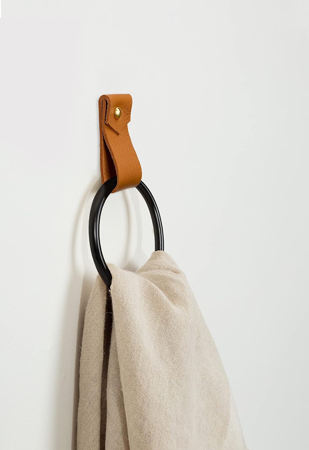 Small Brown Leather Hand Towel Ring - Wall Hook image 5