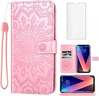 Vista 11 de Funda de teléfono para LG V35 ThinQ V30 Plus con protector de pantalla de vidrio templado y cubierta abatible de cuero, soporte para tarjetas
