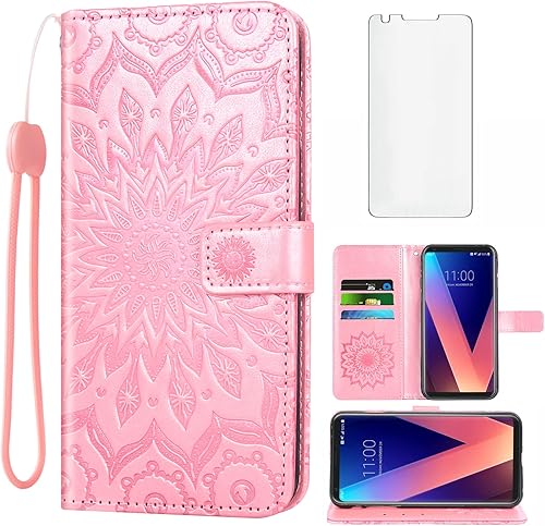Miniatura 11 de Funda de teléfono para LG V35 ThinQ V30 Plus con protector de pantalla de vidrio templado y cubierta abatible de cuero, soporte para tarjetas