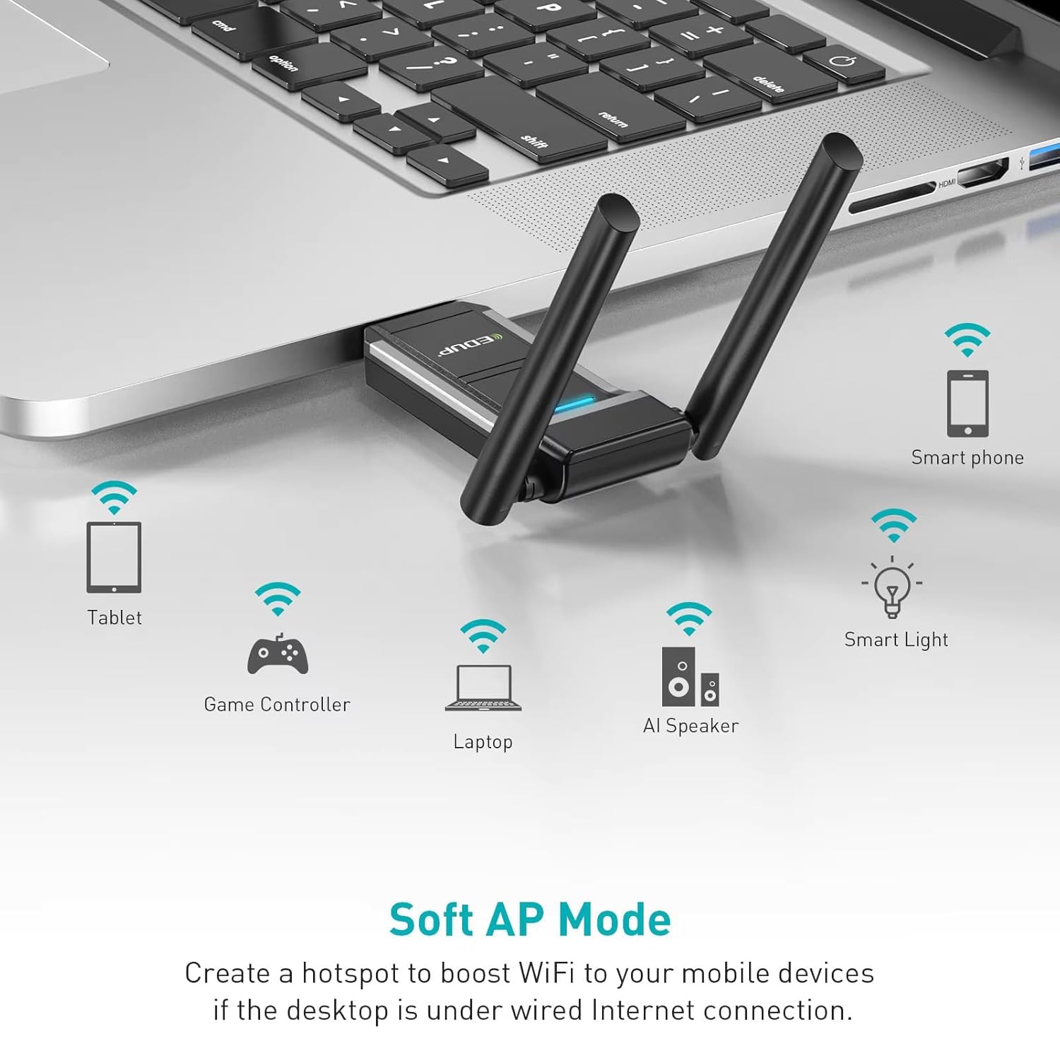 BE6500 WiFi 7 USB 3.0 Adapter, Support 4096-QAM, Built-in FEM (PA + LNA) Module, Plug and Play, Compatible with Windows® 10 & 11 & 802.11be/ax/ac/a/b/g/n Devices