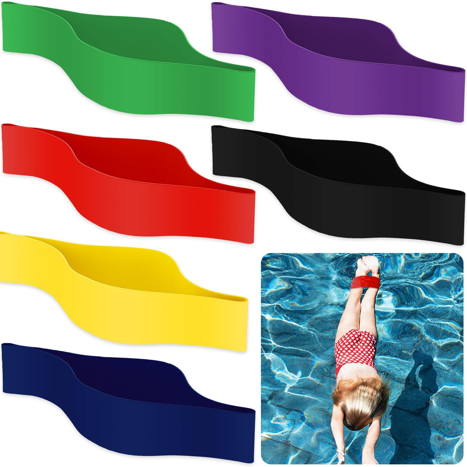 Sumind 6 Pcs Swimming Ankle Strap Rubber Pulling Ankle Bands Aquatic Resistance Belt for Legs Resistance Exercise Strength Swimming Training Equipment Accessories