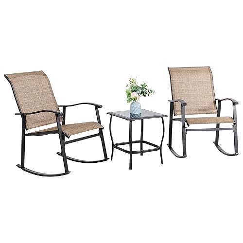 Vongrasig 3 Piece Outdoor Rocking Bistro Set, Textilene Fabric Small