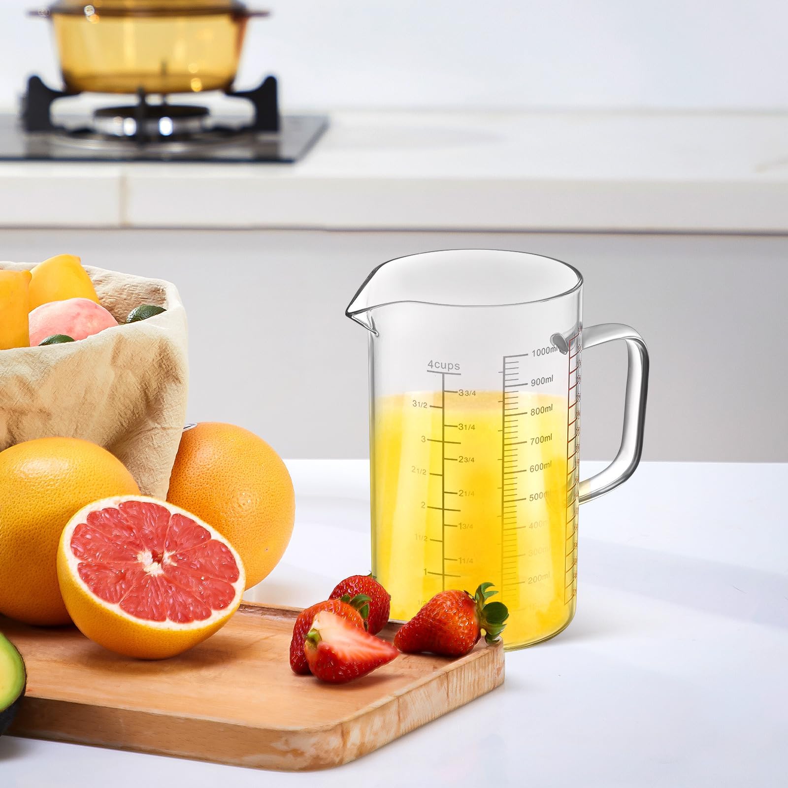 Messbecher mit Skalen aus Glas 1000ml aus Borosilikatglas für Küche