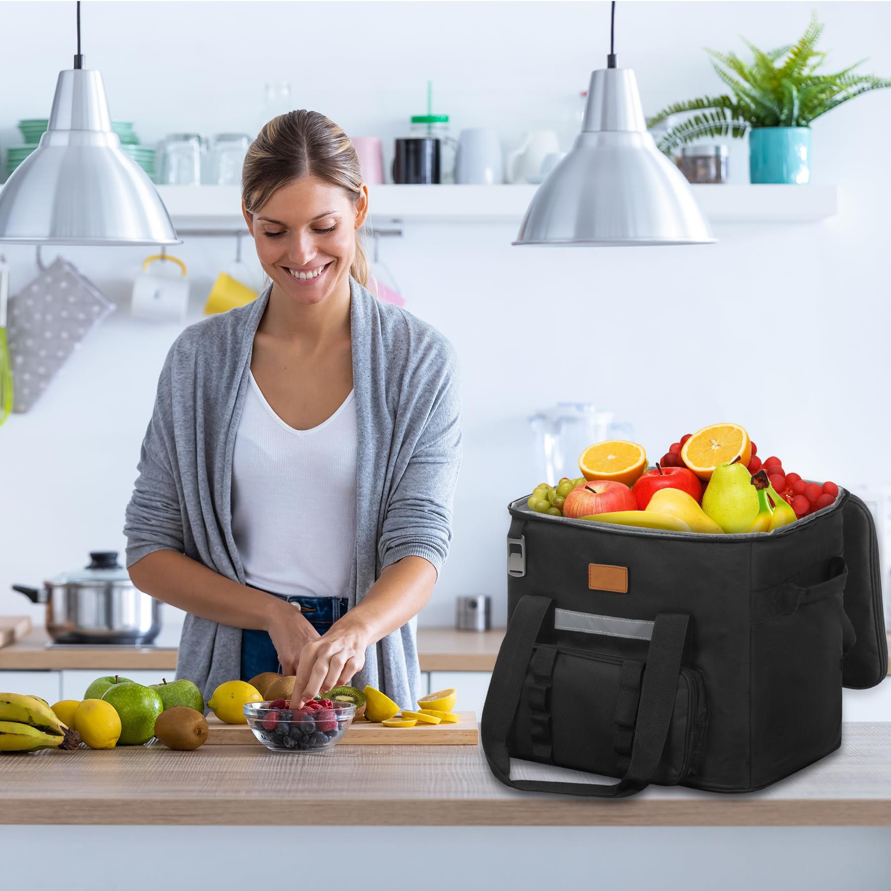 REDCAMP Grand sac isotherme de 40 l avec poche avant et décapsuleur, sac isotherme XL étanche pour l'extérieur, le camping, le transport des aliments, noir