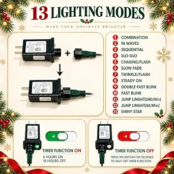 OZS Connectable 2-Pack 164Ft 400LED Christmas String Lights, Warm White