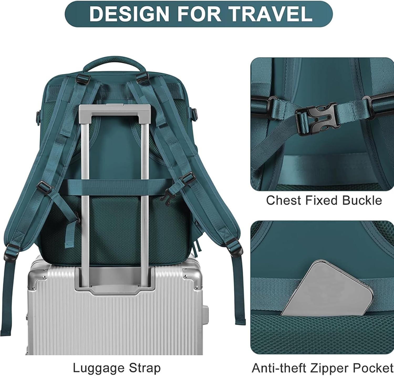 Women's Waterproof Oxford Travel Backpack, TSA-Approved 15.6inch Laptop Compartment with Adjustable Shoulder Straps & Shoe Pocket, Casual Zipper Closure Business Hiking Daypack(PEACOCK BLUE)