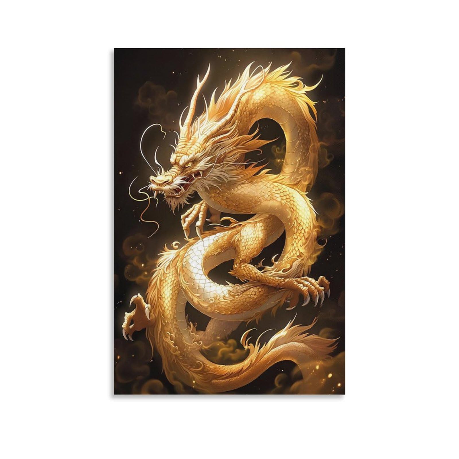 Amazon.co.jp: 龍の絵「金龍」ポスター ウォールアート キャンバス