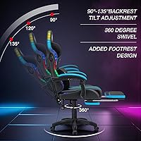 Vista 9 de HOFFREE Silla Gaming con Luces LED RGB de Ritmo Musical y Altavoces Bluetooth Silla Ergonómica de Gaming para Computadora con Masaje y Reposapiés