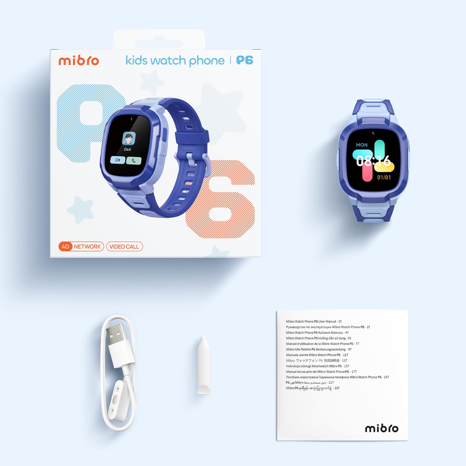 Mibro P6 smartwatch per bambini 4G con sim e gps orologio telefono con 2MP fotocamera e WiFi videochiamata,pulsante SOS,2ATM impermeabile