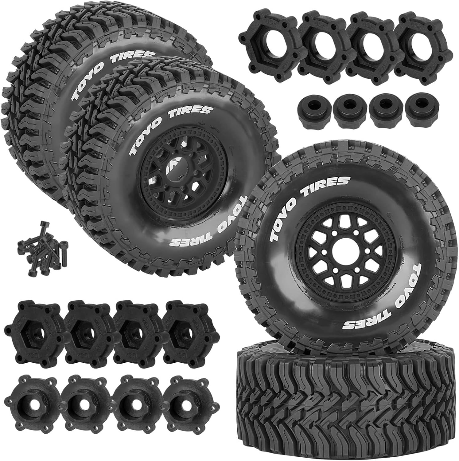 RC Truck Wheels and Tires Set for 1/8 Maxx Slash Belted(102076-4),Plastic Wheels and Soft Tires,RC Tire Highway Tire,(4PCS) Black,#10272