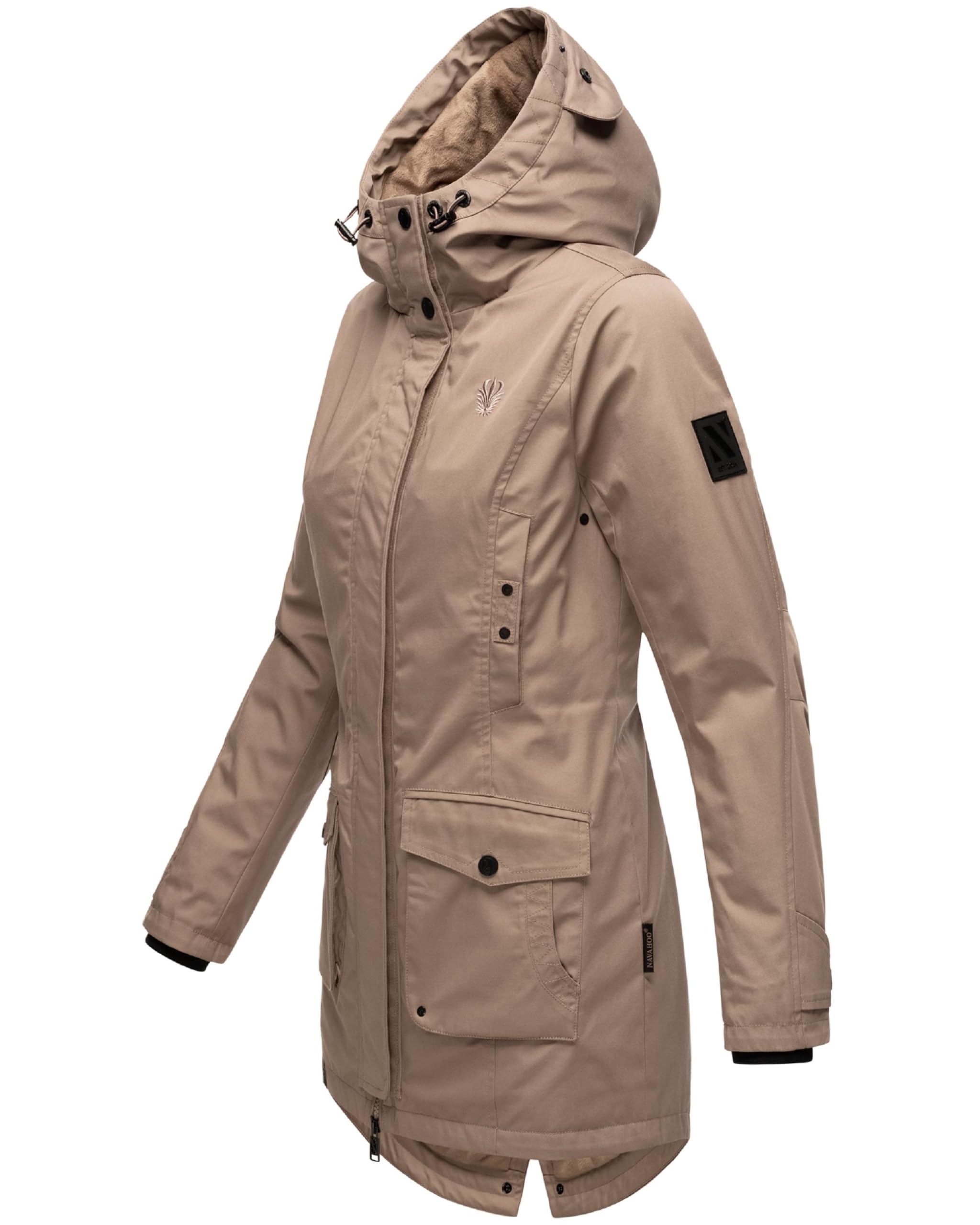 Navahoo Damska kurtka przejściowa, ciepły krótki płaszcz, parka zimowa, wodoszczelna, z kapturem, Brinjaa, XS-XXL