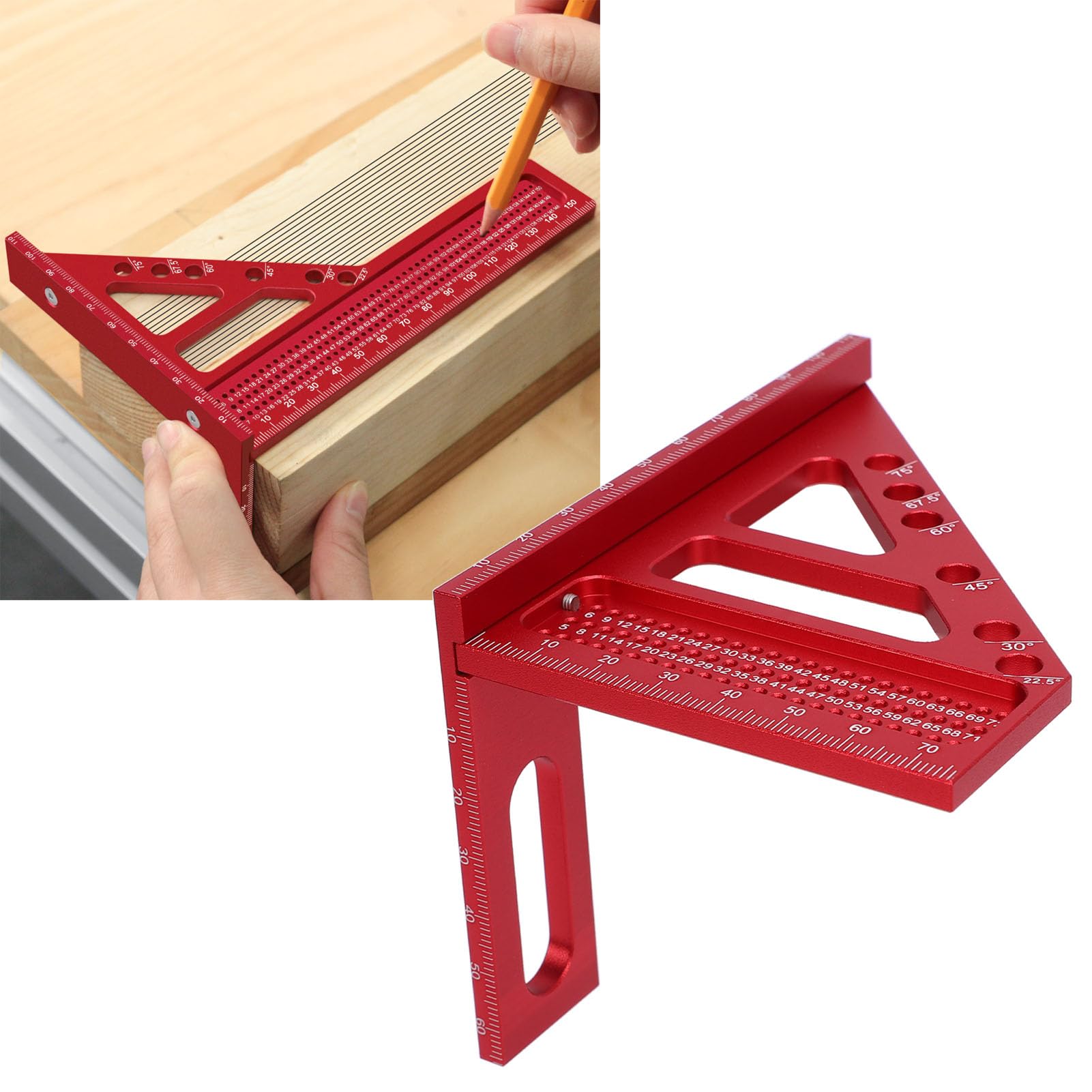 Righello Triangolare 3D, Strumento di misurazione multiangolo ad Alta precisione in Lega di Alluminio per la Lavorazione del Legno. Goniometro a Squadra.