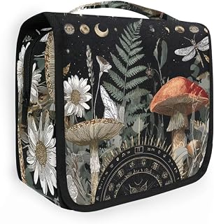 Mushroom Toiletry Makeup Bag Hanging Travel Cosmetic Organizer Bag | with Hanging Hook Portable Lightweight Compact for Backpack Camp Travel Gym Daily Use