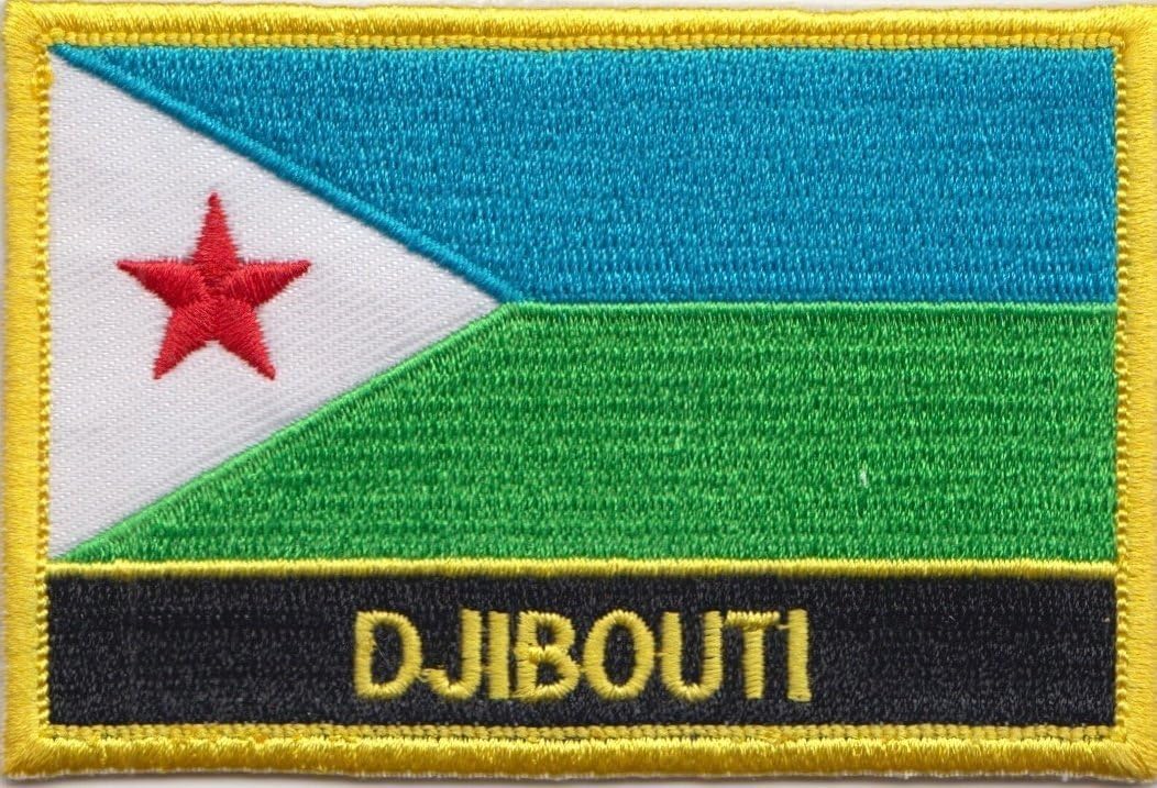 Djibouti Flag Patch/International Embroidered Sew-On Travel Patch Collection (Djibouti Iron On w/Words, 2" x 3")