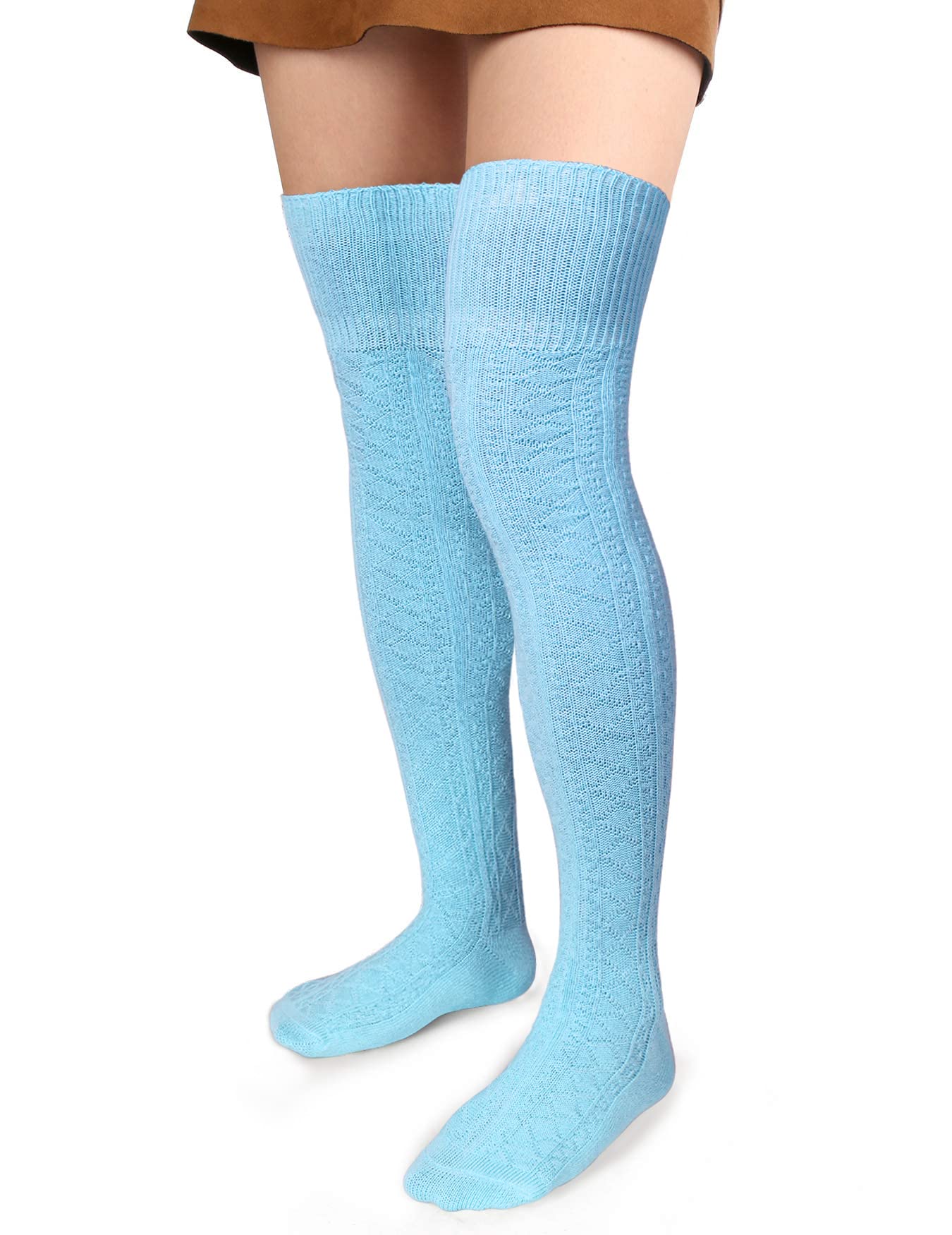 Moon Wood Women Thigh High Socks Extra Long Cotton Knit Warm Thick Tall Long Boot Stockings Leg Warmers: One Size Baby Blue