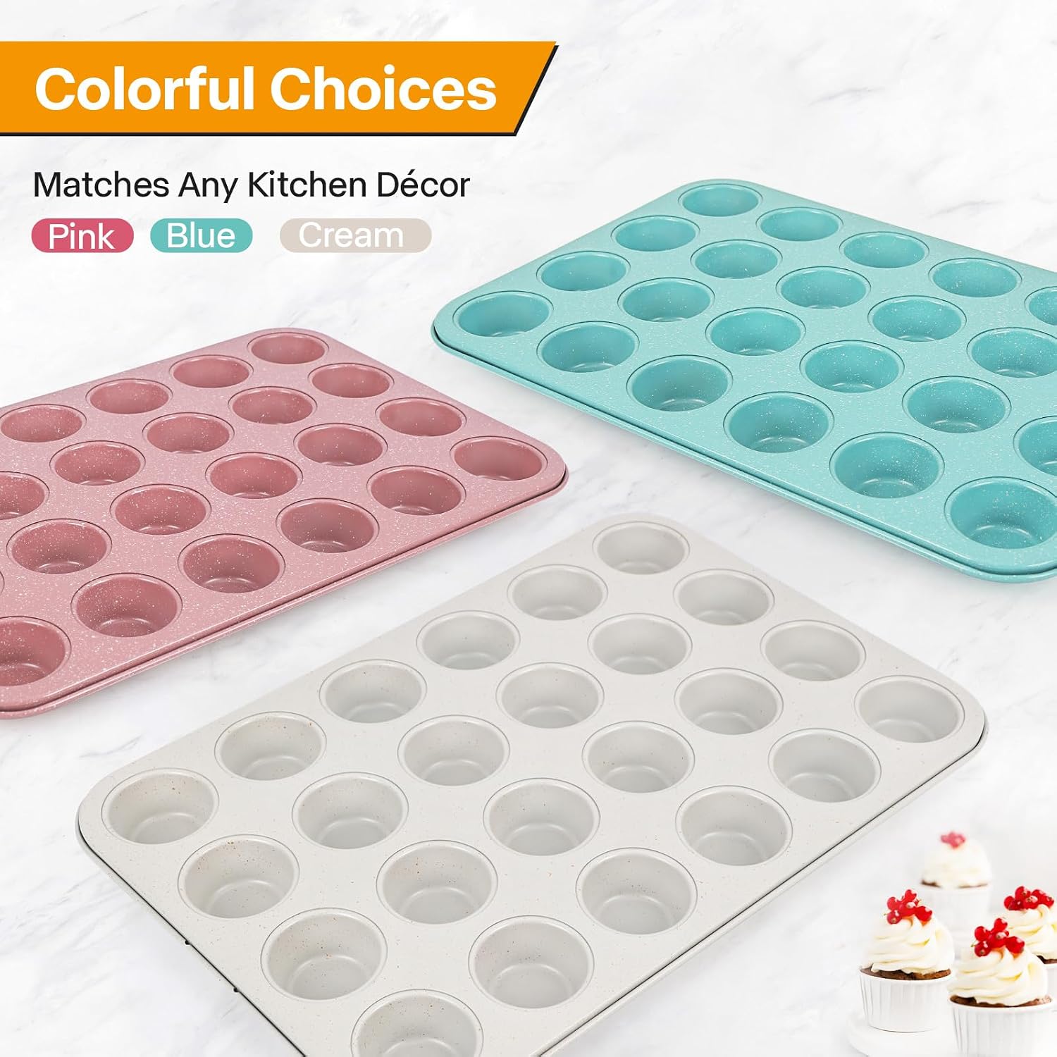 2-Pack 24-Cup Mini Muffin Pan, Ceramic Nonstick Cupcake Tin for Bite-Sized Treats
