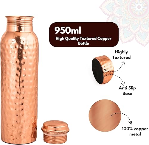 Miniatura 8 de Botella de agua de cobre puro de 34 onzas  Recipiente de cobre ayurvédico a prueba de fugas hecho a mano para agua potable  sin BPA, salud y