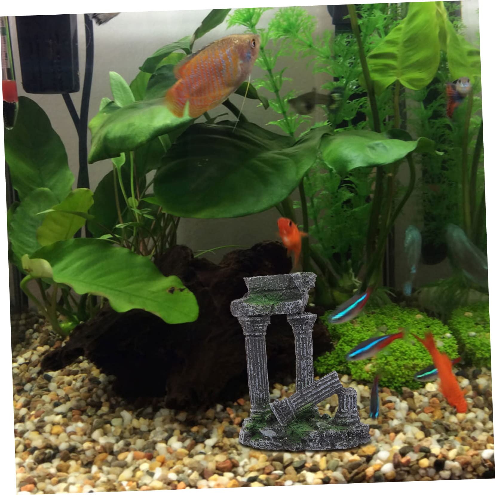 Yardwe Aquarium Decoration en Résine, Colonne Romaine pour Aquarium, Décor Paysager, Cachette pour Poissons et Reptiles, Usage Solide sous l'eau Couleur Aléatoire