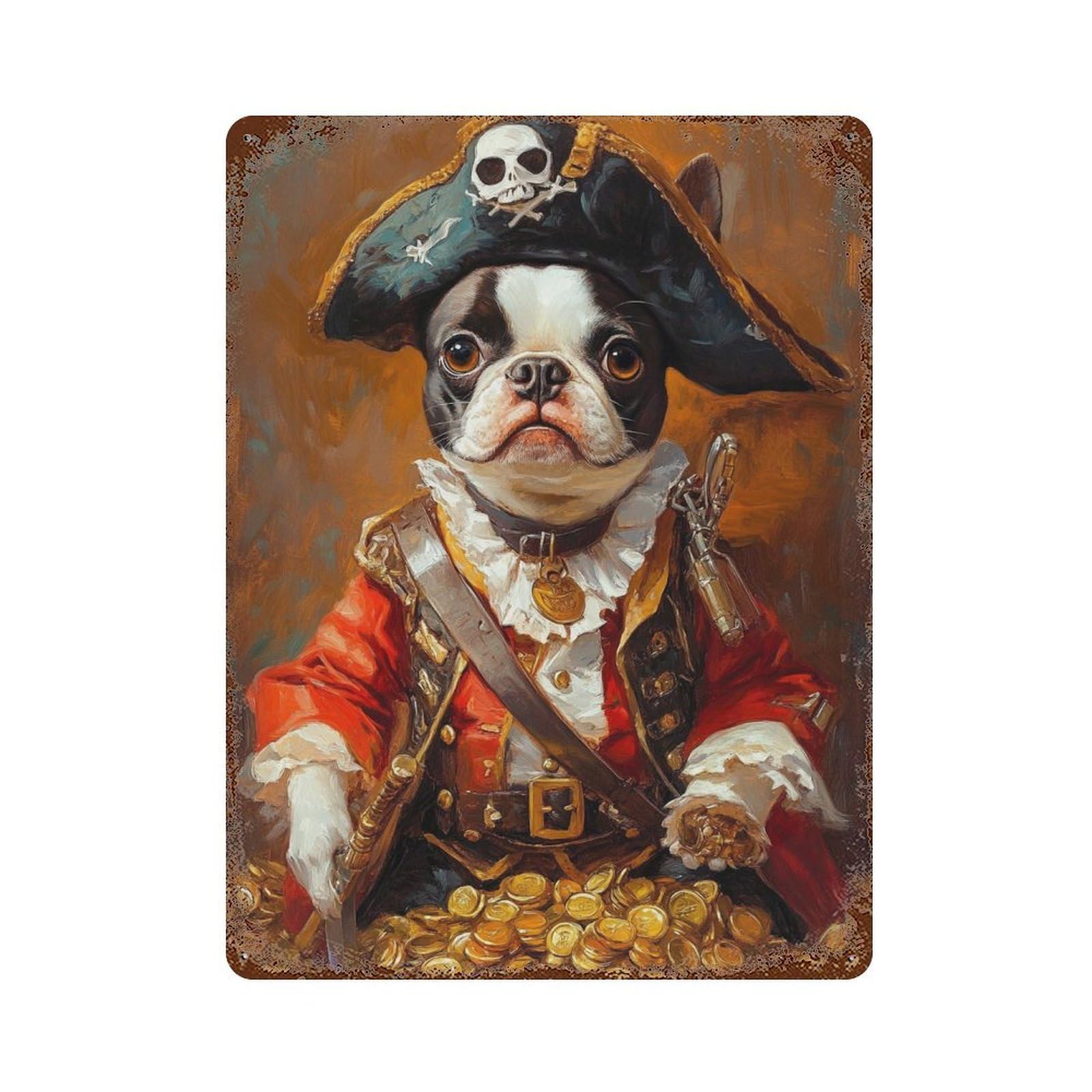 Pirate Dog Treasure Chest-16 Distressed Metal Wall Sign 15.7"x11.8", Ideal for Patio, Garden Room And Bar Decor