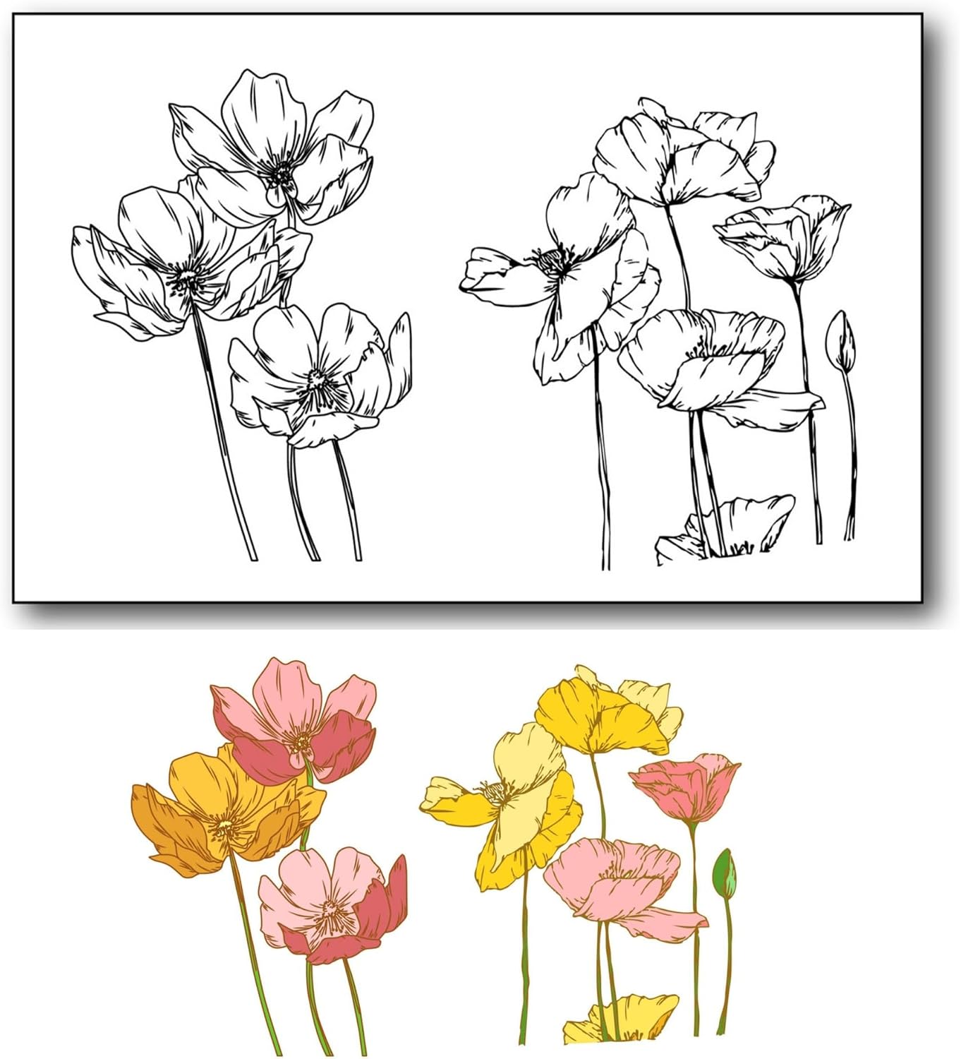 Poppies Flowers Clear Stamps for Card Making or Journaling Sketched Poppy Transparent Silicone Stamps for Scrapbooking Photo Album Gift Tags Paper Crafts Decoration