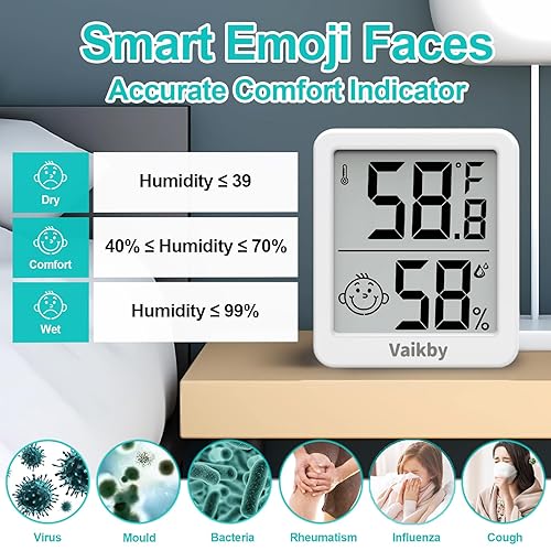 Miniatura 4 de Higrómetro de humedad para interiores, paquete de 3, termómetro de habitación para monitor preciso de temperatura ambiente, higrómetro digital con