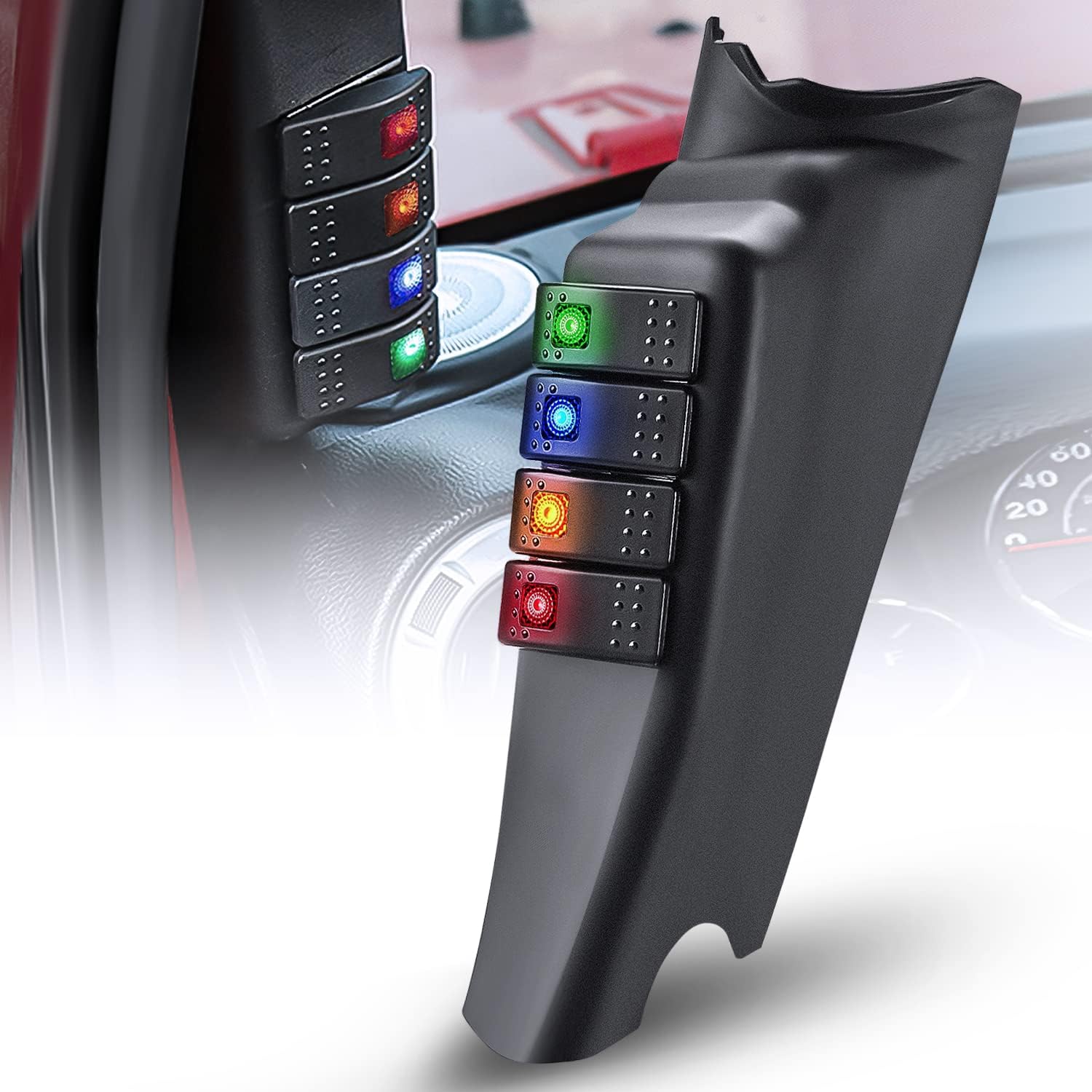 Nilight A-Pillar Switch Pod 12V Left Driver Side A Pillar Rocker Panel with Backlit Label Stickers Pre-Wired On Off 4 Color Toggle Switches for Jeep Wrangler JK JKU 2011-2018