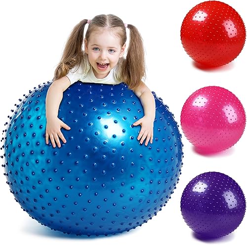 4 bolas grandes de 26 pulgadas bolas inflables de ejercicio con púas grandes bolas sensoriales táctiles con bomba de aire manual para patio piscina
