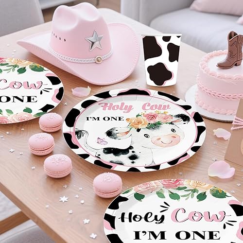 Miniatura 5 de cocomigo Juego completo de 232 decoraciones de cumpleaños con diseño de vaca sagrada con la frase "I'm One", decoraciones para el primer cumpleaños