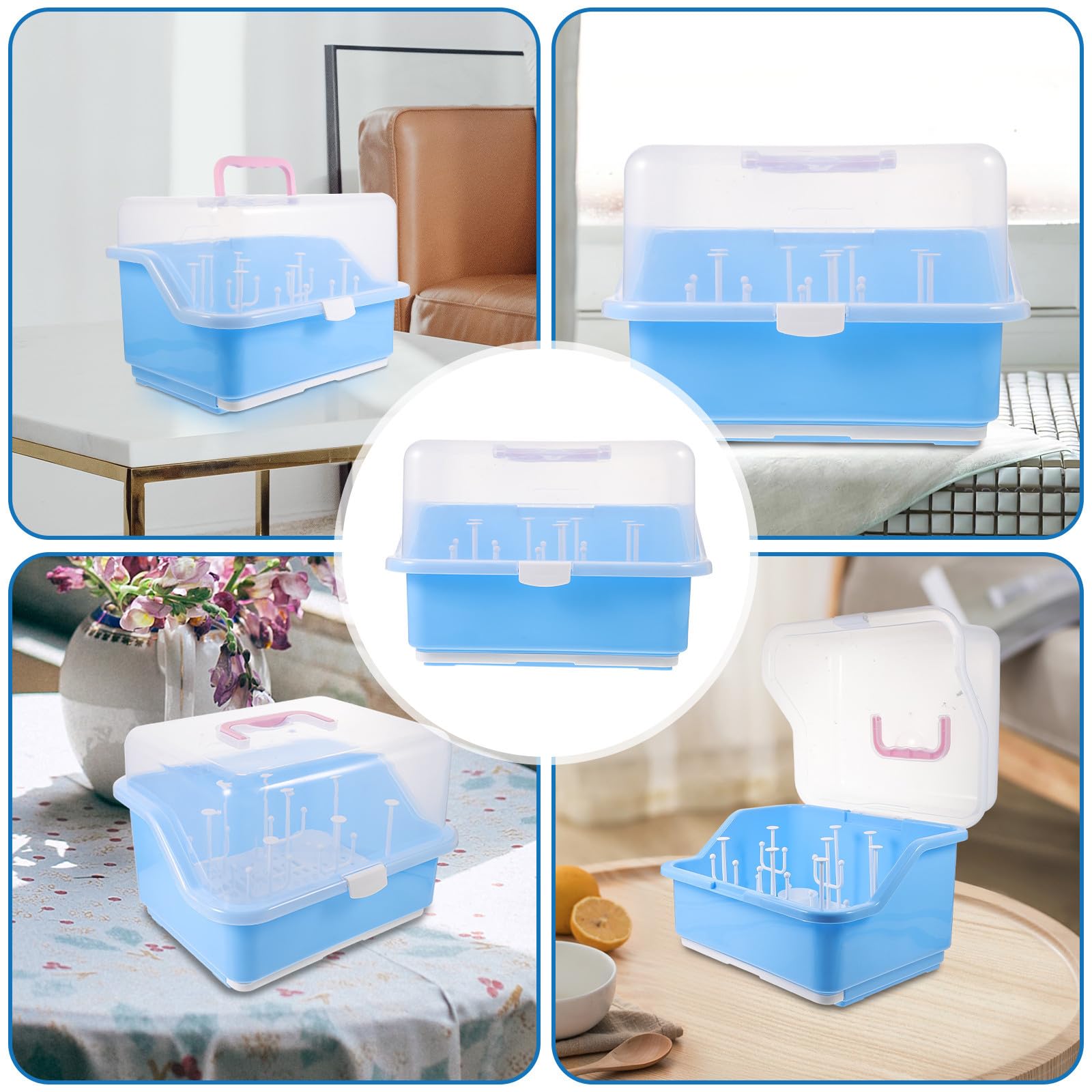 Hemobllo Scatola Asciuga Biberon, Scatola per Asciugatura e Conservazione Biberon, Pp, Blu, Portatile, Coperchio, per Stoviglie e Alimenti, Uso Domestico Colore Casuale