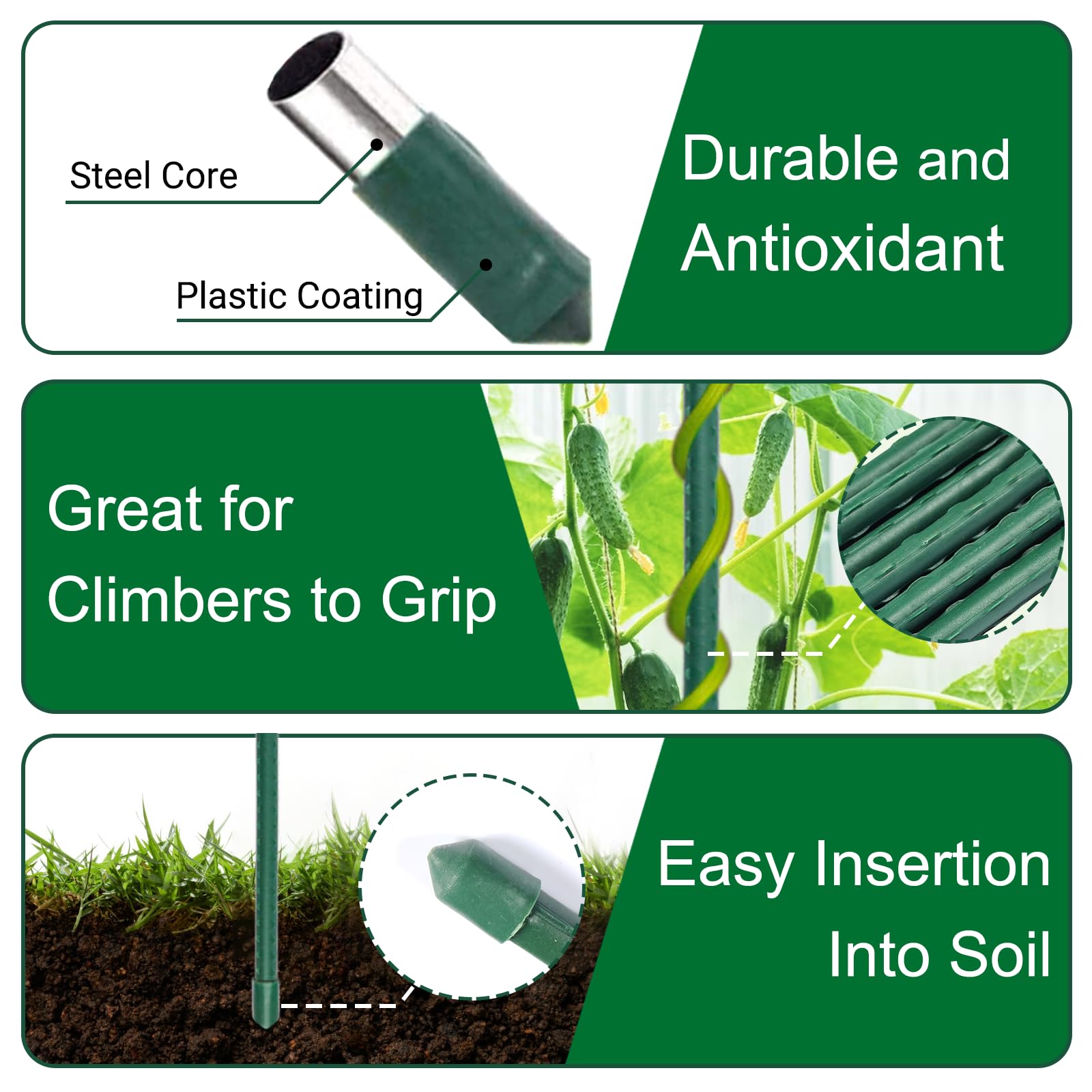 25 Stück Gartenpflanzenstäbe Aus Stahl – 61 Cm Lang, Grün Beschichtet, Für Tomaten & Kletterpflanzen