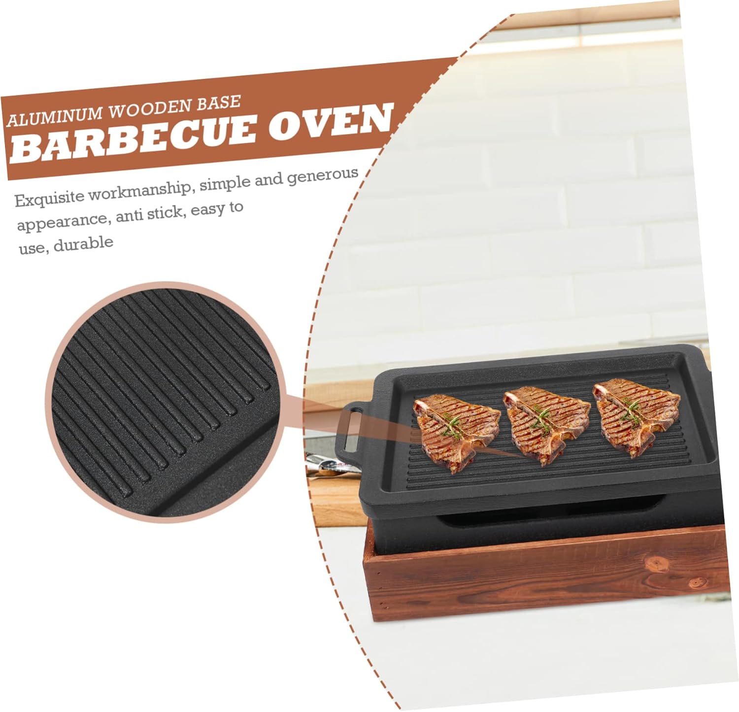 Rectangular Aluminum Grill Pan for Teppanyaki Non-Stick Barbecue Plate for Steak and Lamb Chops Sturdy Cooking Tray for Indoor and Outdoor Use