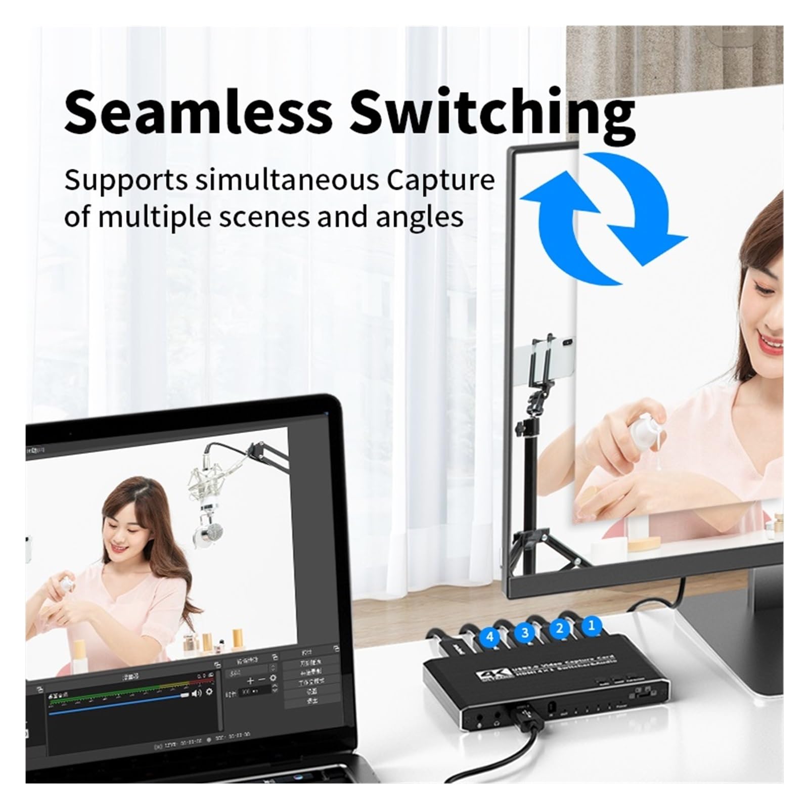 Interruttore Video Scheda di acquisizione Video 4K 1080P 60fps HMI a USB 3.0 Camera Grabber Registrazione 4 canali HMI Ingresso for Streaming Live Commutatore di Streaming Live