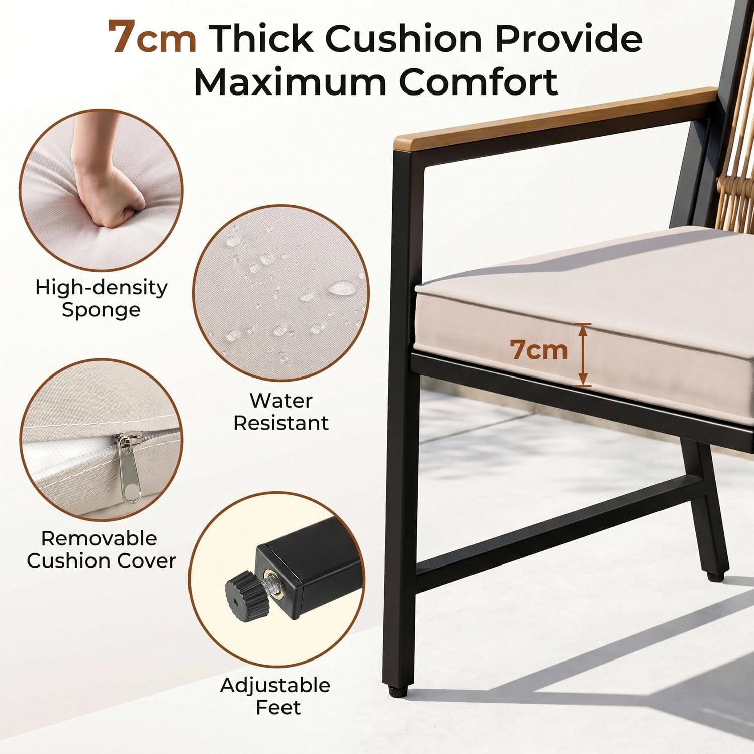 Clevich 2er Set Rattan Gartenstühle, Outdoor Stühle, Beige