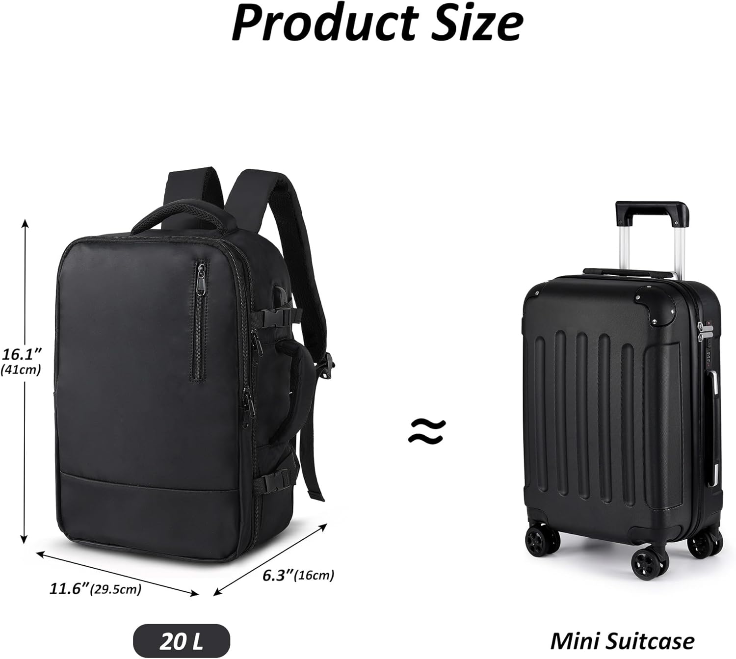 Travel Backpack for Men Women, 15.6 inch Latop Backpack with USB Charging Port & Shoe Pouch, 20L Carry on Bag Flight Approved, Small Daypack for Weekender Work Business, Black image 3 of 9 B0F3X3RK5V