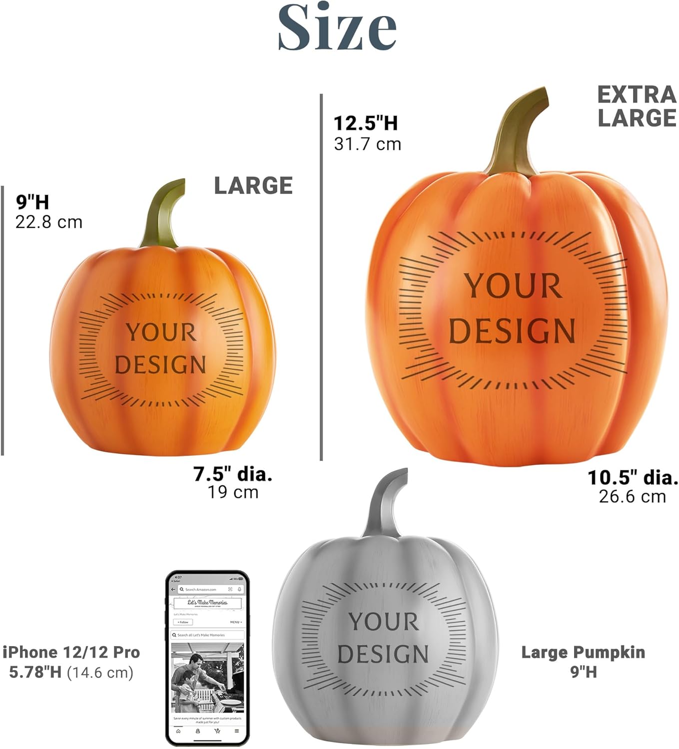 Let's Make Memories Personalized Light Up Pumpkin - Jack-O-Lantern Halloween and Fall Decor - Indoors/Outdoors - Family Name & Est. Year - Large - Cream