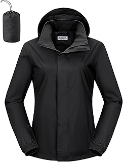 Regenjacke Damen Wasserdicht Windbreaker Leicht Übergangsjacke mit Kapuze Packbar Fahrradjacke Outdoorjacke