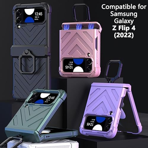 Miniatura 6 de Miimall Funda compatible con Galaxy Flip 4, Z Flip 4 Case Ring Holder Magnetic Hinge Protector Kickstand Todo Incluido Carcasas protectoras para