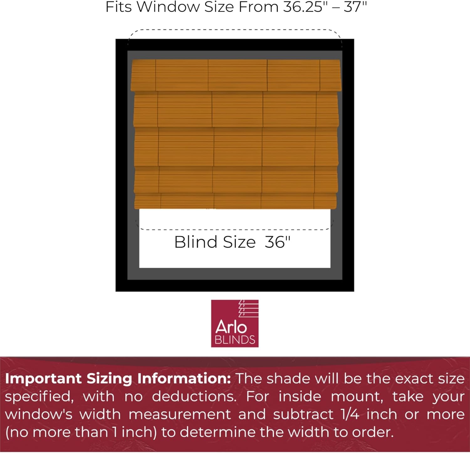 arlo blinds sheer bamboo roman shades with valance - tuscan, 36\" w x 74\" h - light filtering cordless blinds for interior windows - real natural bamboo material - mounting hardware included 34”/w x 72”/h tuscan