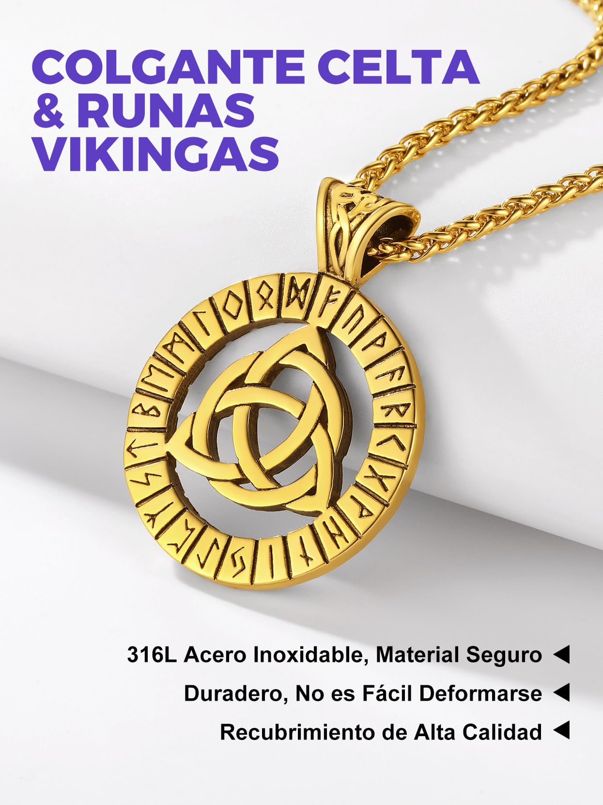 Richsteel Colgantes Nudos de la Bruja con Alfabeto Runas Vikingas/Cruz Celta/Nudos Cuaternario Celta, Acero Inoxidable