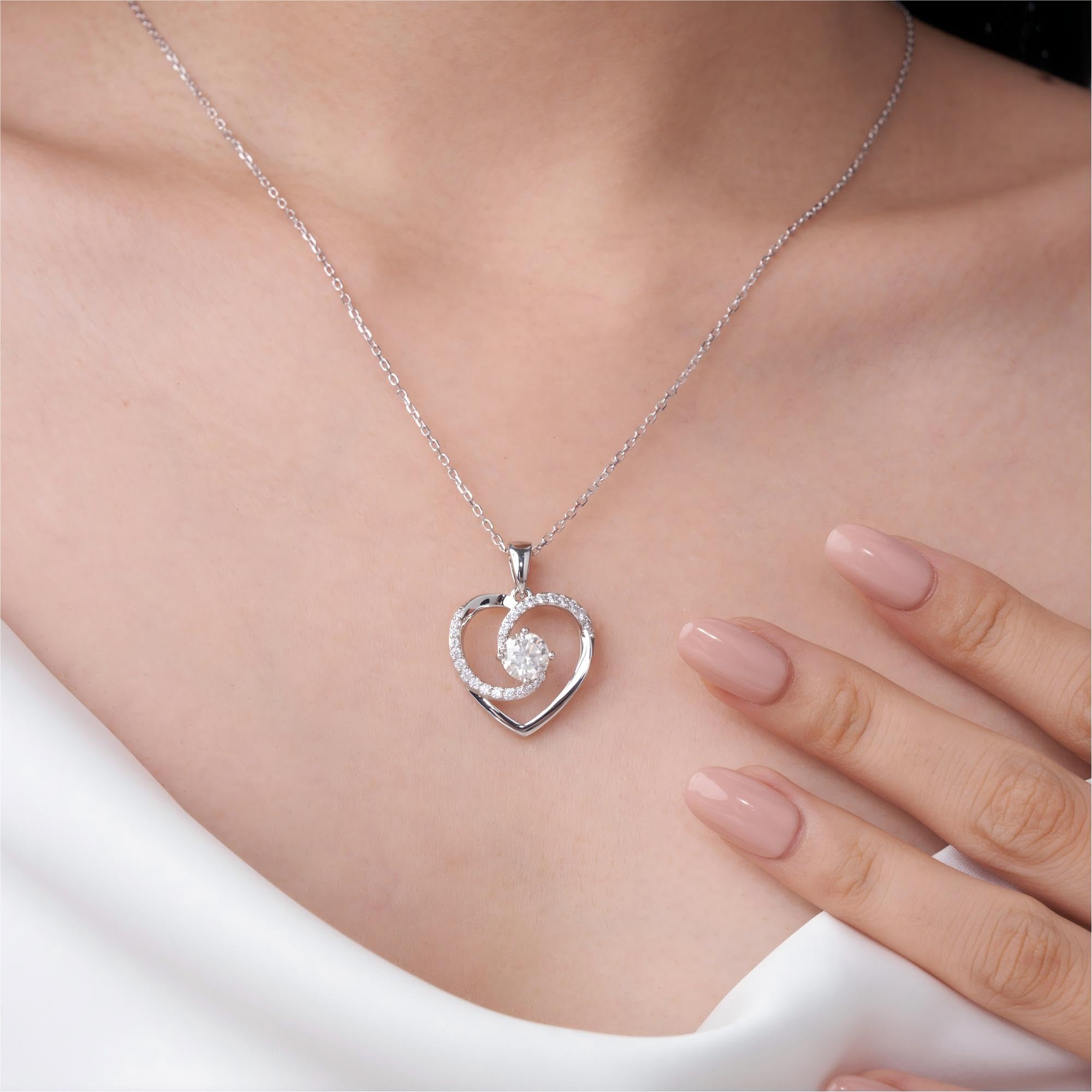Collier Femme Pendentif Cœur Amour Éternel Bijoux | Plaqué Or Blanc 18 Carats Idée Cadeau Romantique et Unique pour Anniversaire Fête des Mères Saint-Valentin Noël