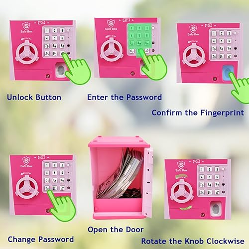 Miniatura 8 de Litpggy Kids Safe Bank with Fingerprint Password Talking ATM Piggy Bank for Real Money Toy Gift for 5-14 Years Old Boys Girls SilverBlack