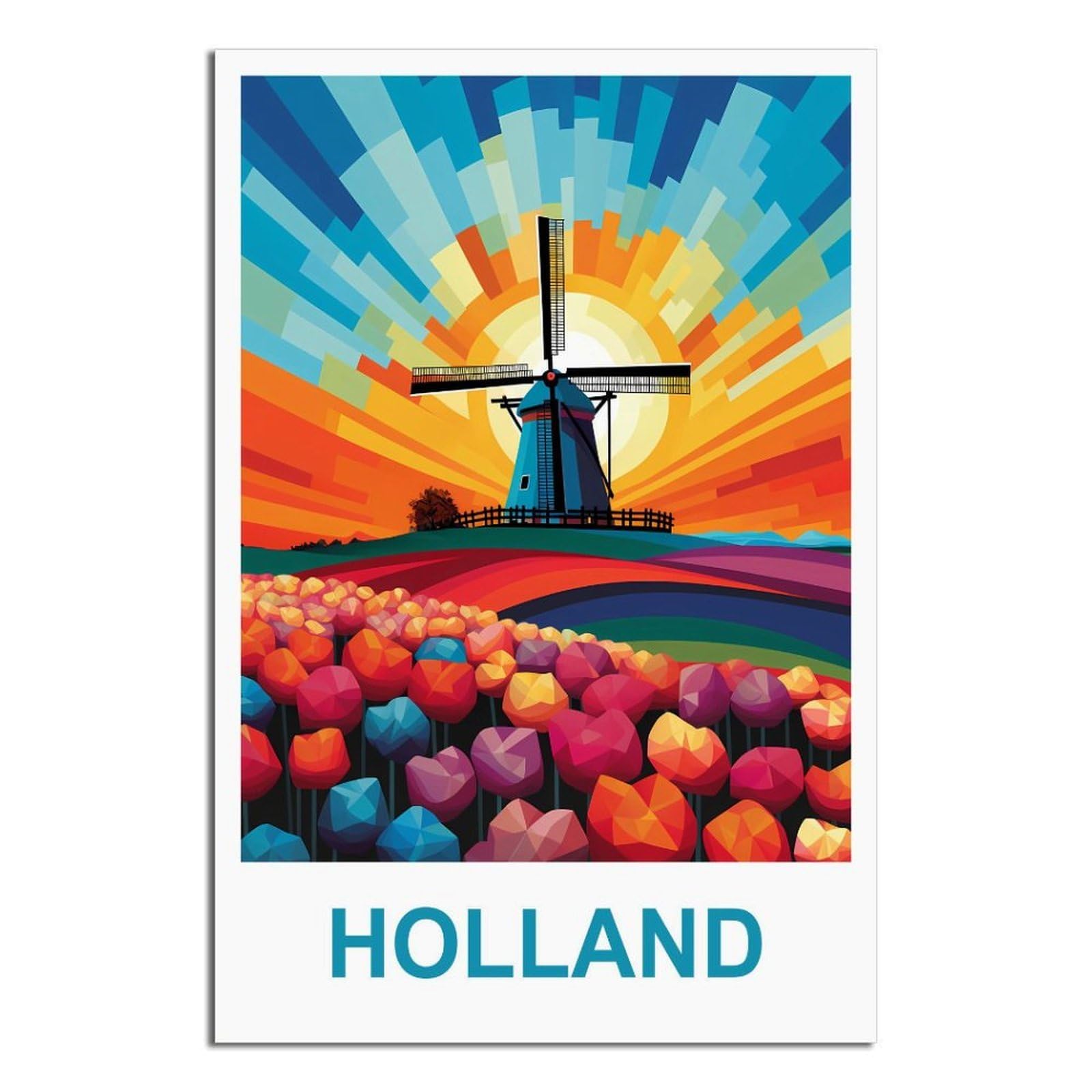 SLJGINEU Holland Vintage Travel Posters Windmill 24x36inch(60x90cm) Canvas Wall Art Print Modern Painting Poster for Living Room Decor
