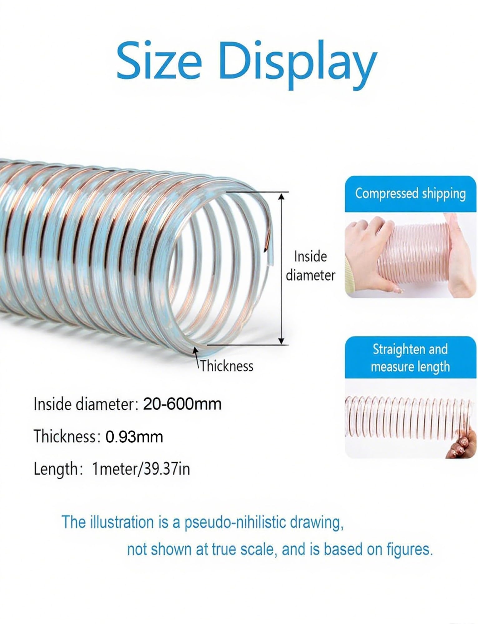 Manguera de vacío flexible con separador de polvo de 0,93 mm de grosor, resistente a perforaciones y con alambre de acero revestido de cobre.(160mm/6.3 in)